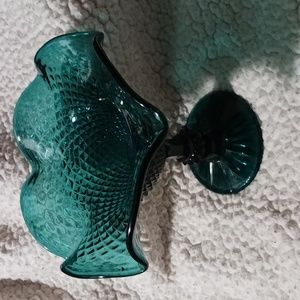Vintage Pressed Glass Pedestal Compote Diamond Point Pattern